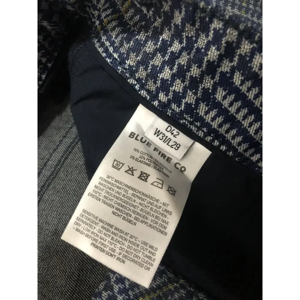 Blue Fire Co Pants Mens 31x29 Plaid Business Chino Blue Career Stretch N240